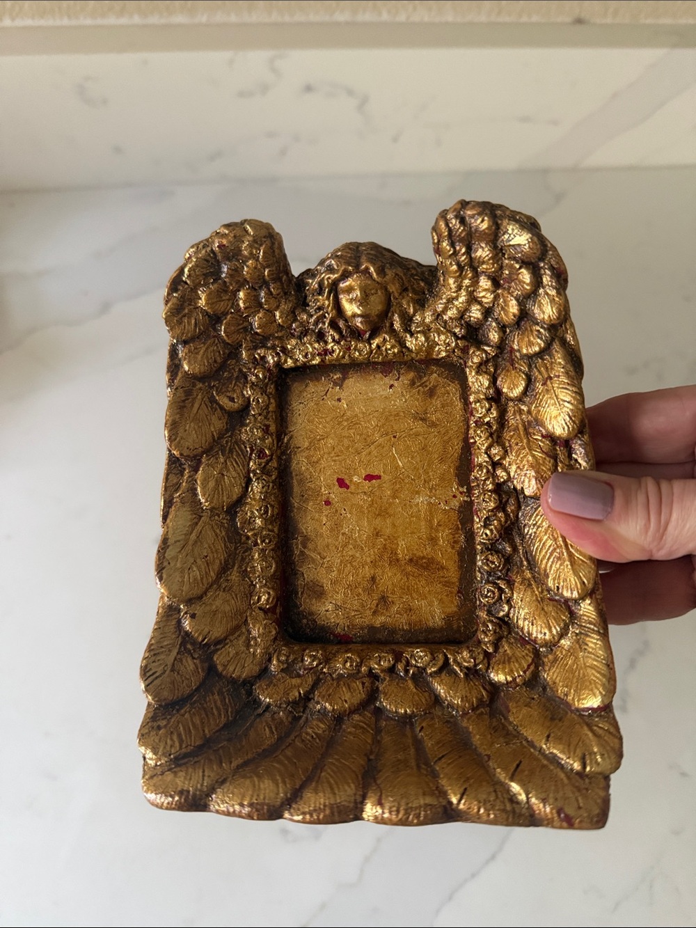 Vintage Gold Resin Cherub Wings Accent Picture  Frame